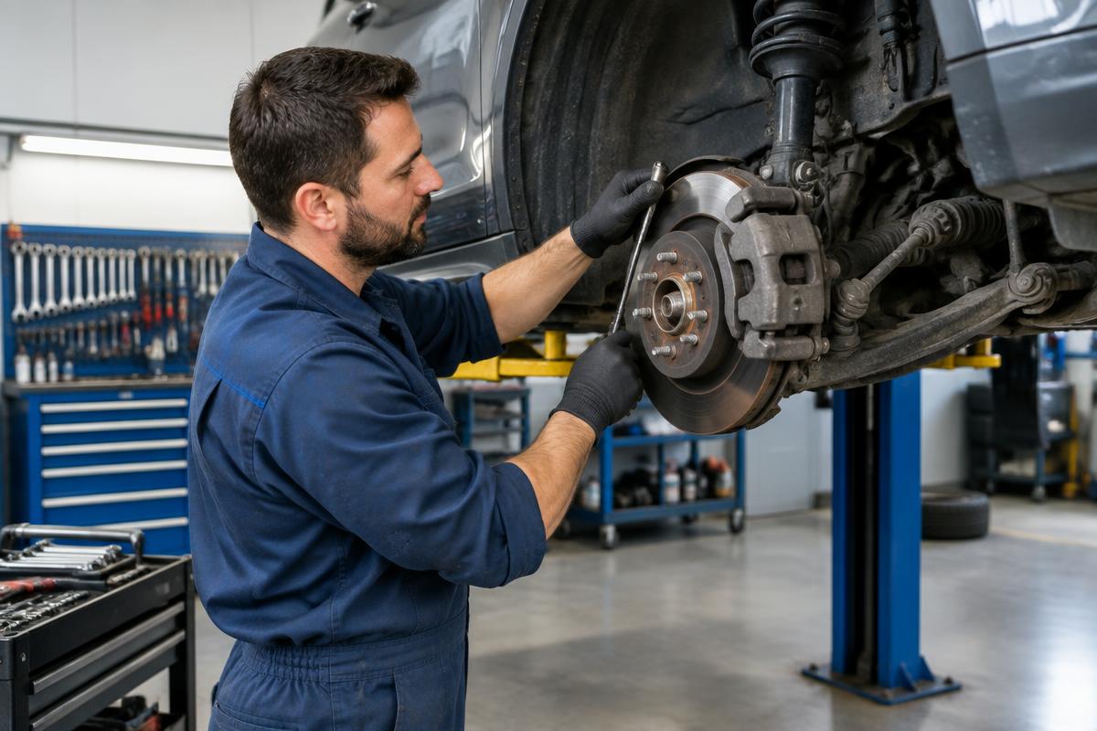 Brake and suspension service in a workshop