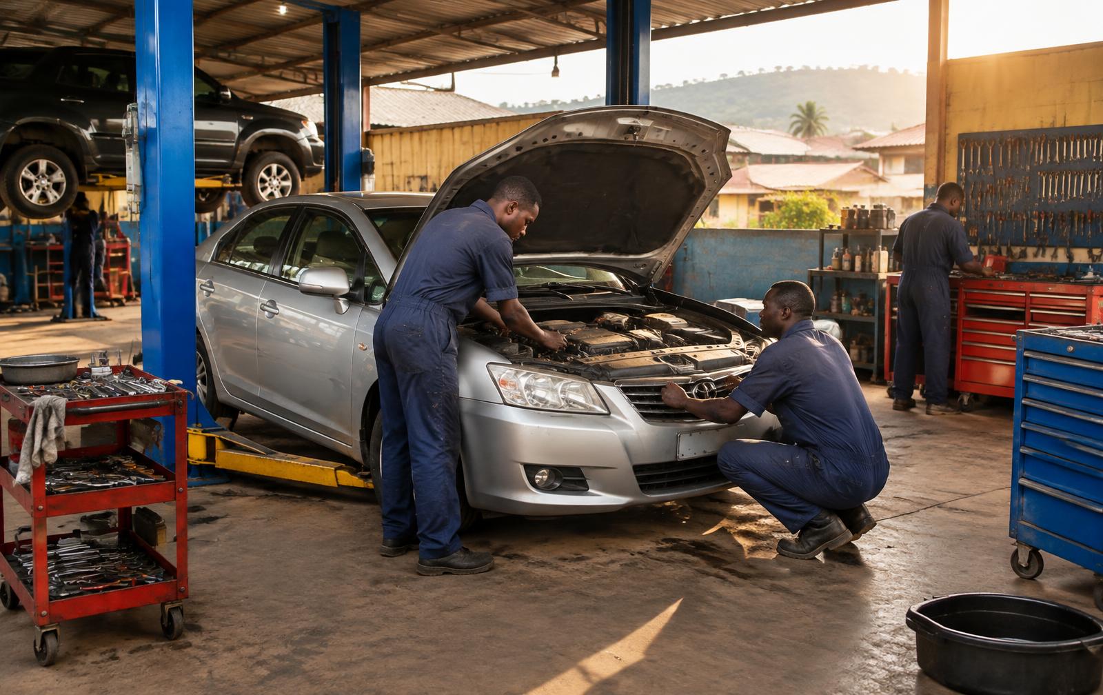 Mechanics working inside MS Germany Workshop